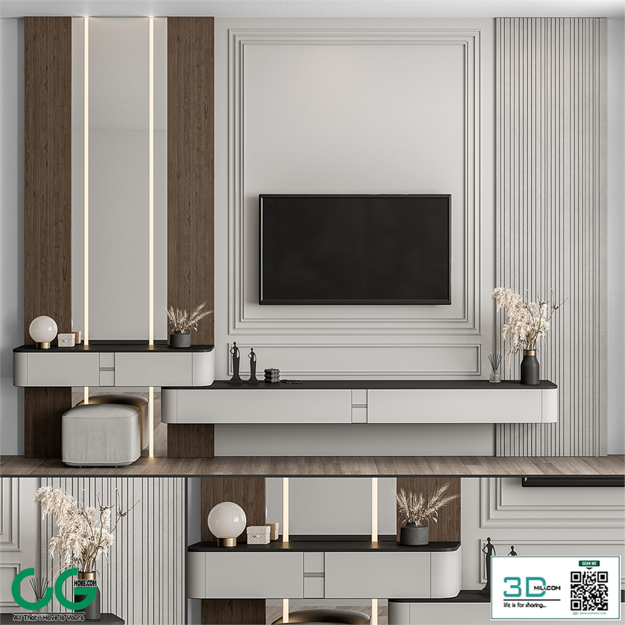 TV Wall Wood and Plaster - Set 60
