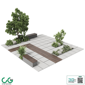 Urban Environment - Urban Furniture - Green Benches With plants 30 corona