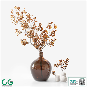 Dried flower branch in a large brown jar