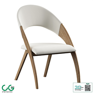 Walnut wood and cream leatherette dining chair