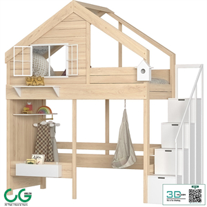 Children's loft bed Cozy Nest with a chest of drawers