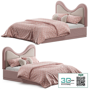 Children's bed with upholstered headboard