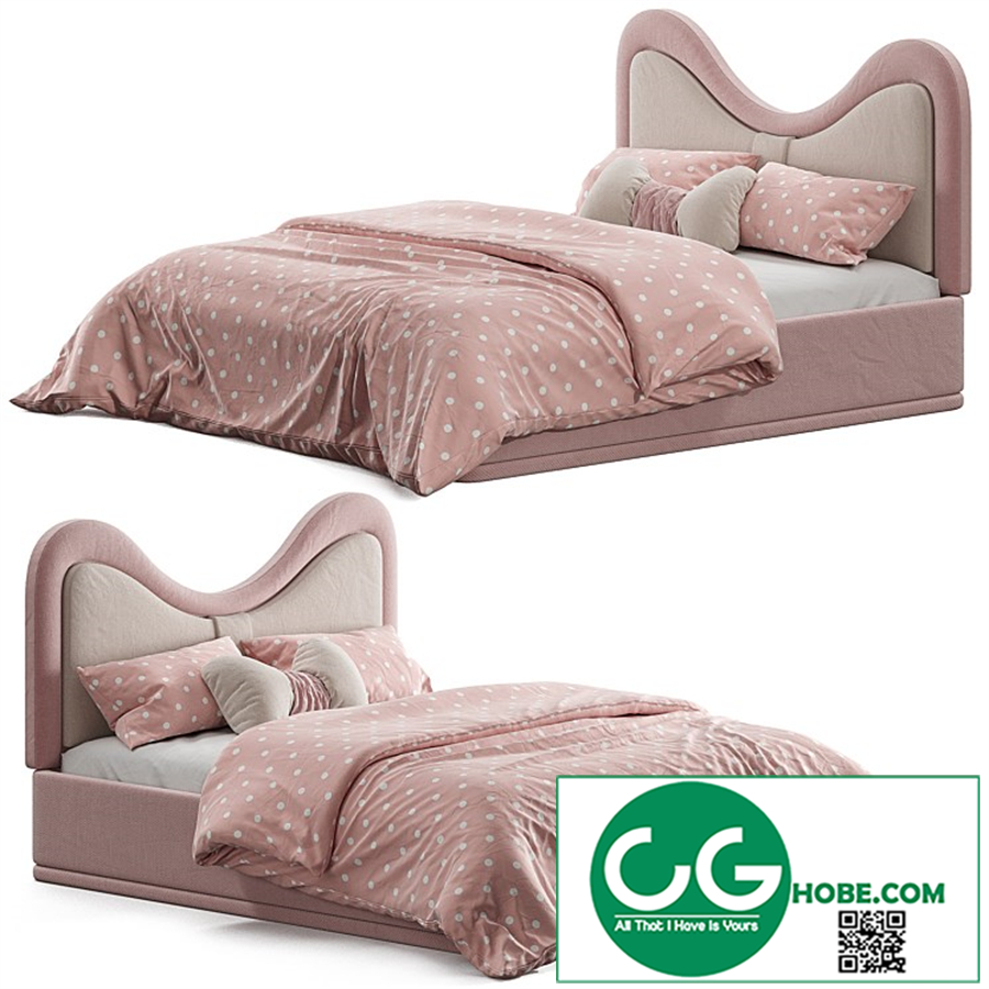 Children's bed with upholstered headboard