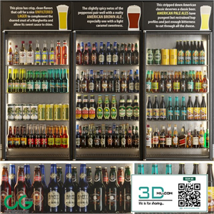 Refrigerator in the supermarket with beer. Alcohol