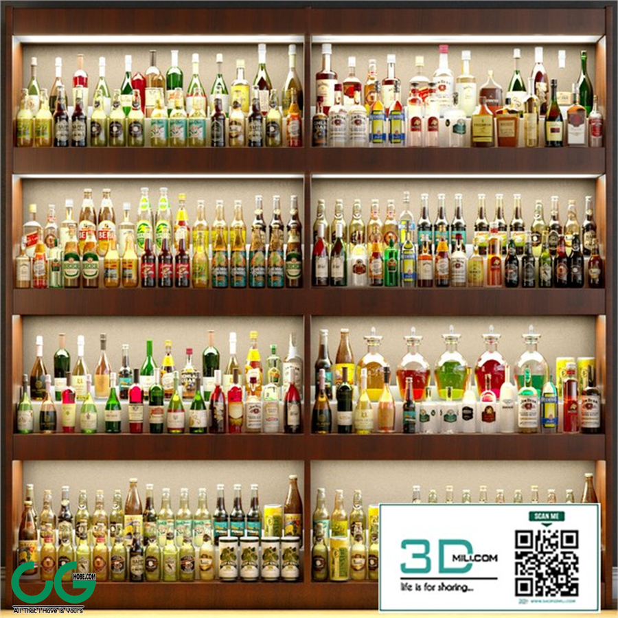 Large set of alcoholic drinks
