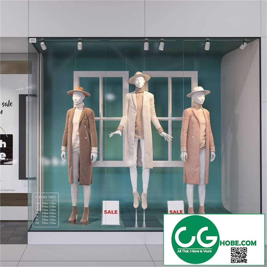 Shop front with female mannequins