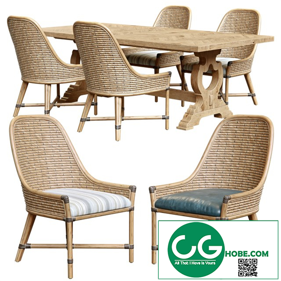 Keeling woven side chair and farmington rectangular dinning table