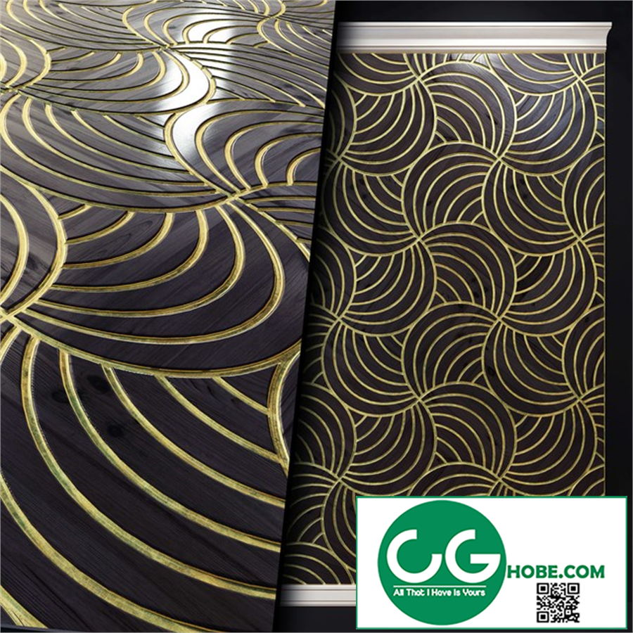 3d panel Dark wood  gold