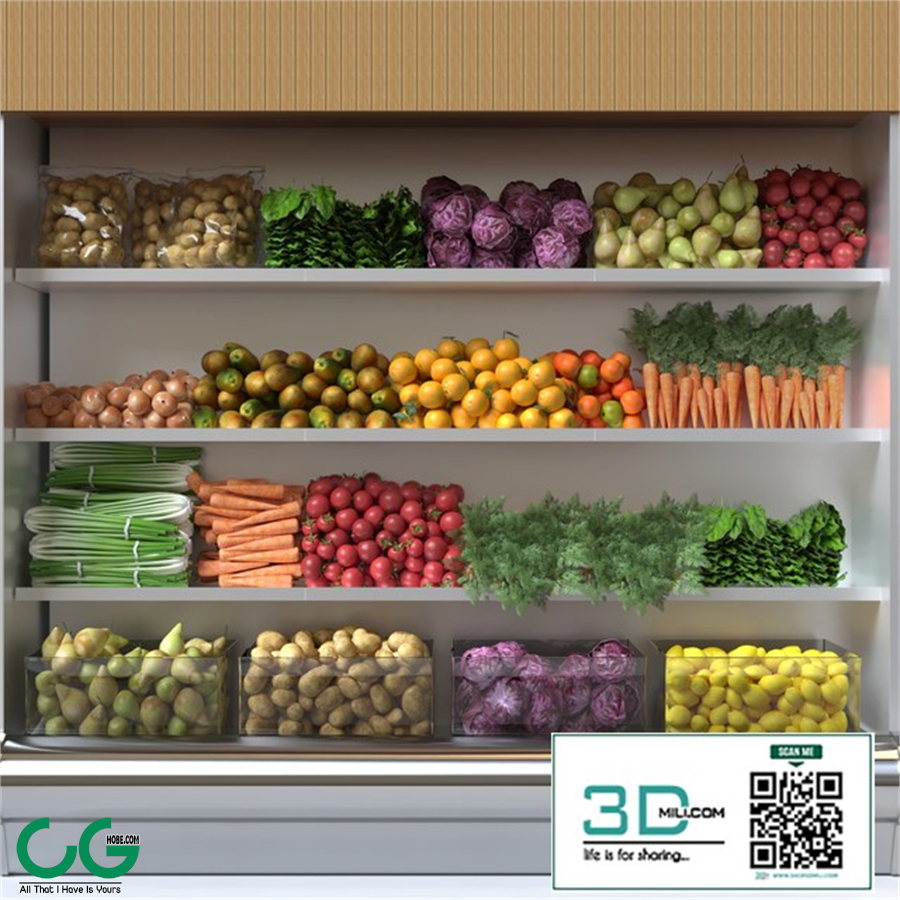 Showcase in the supermarket with fruits and vegetables 4
