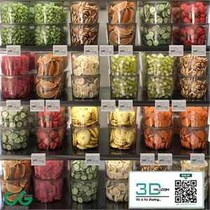 A set of fruits and vegetables cut into cubes. Fruits vegetables