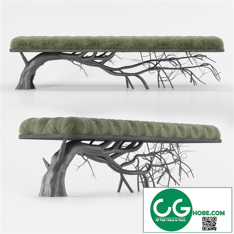 modern tree tufted bench