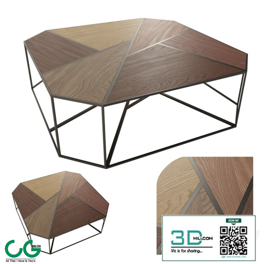 Metal coffee table with wooden countertop