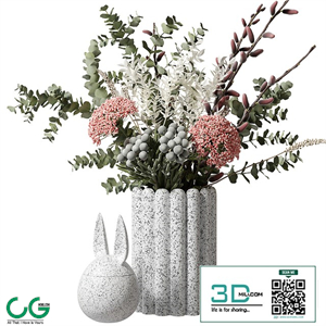 Bouquet with eucalyptus and flowers in a white vase