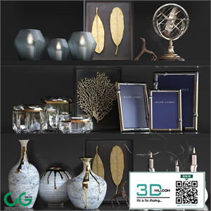 Decorative set with luxury decor, candlesticks and photo frames