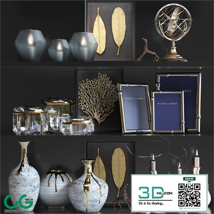 Decorative set with luxury decor, candlesticks and photo frames