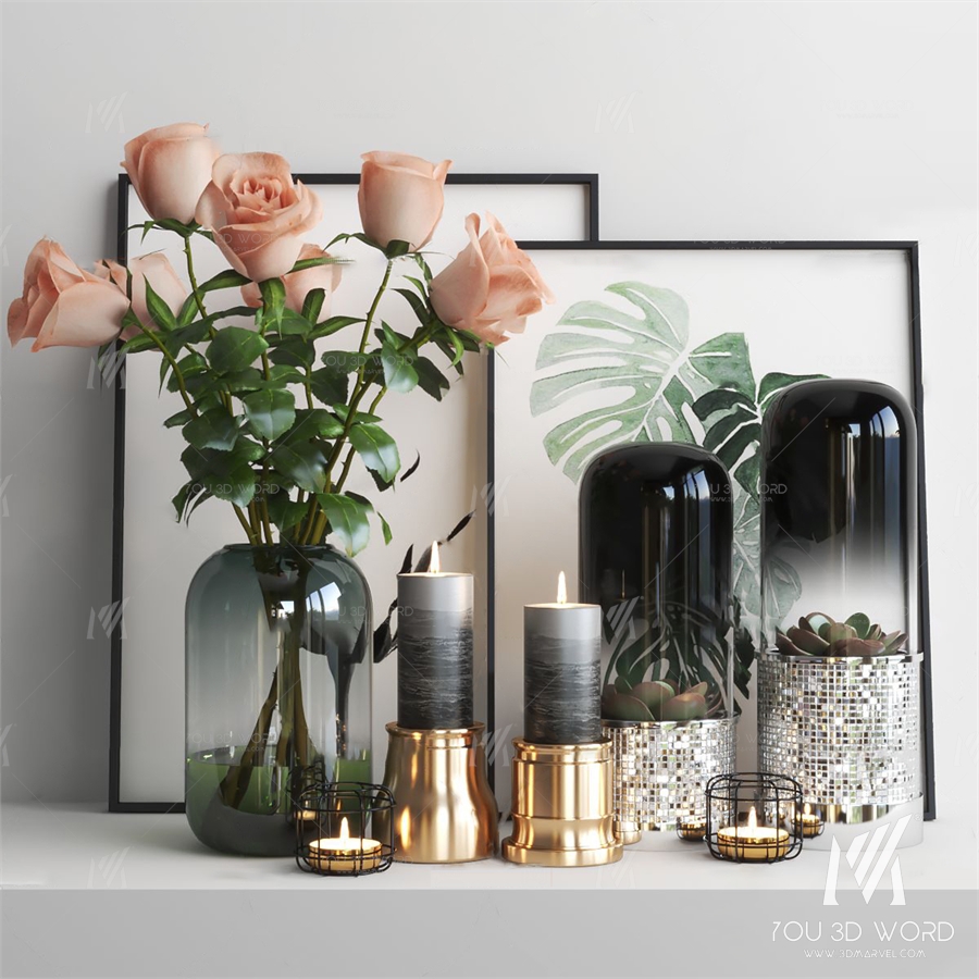 Vase rose candle holders 3d model ornament painting ornaments