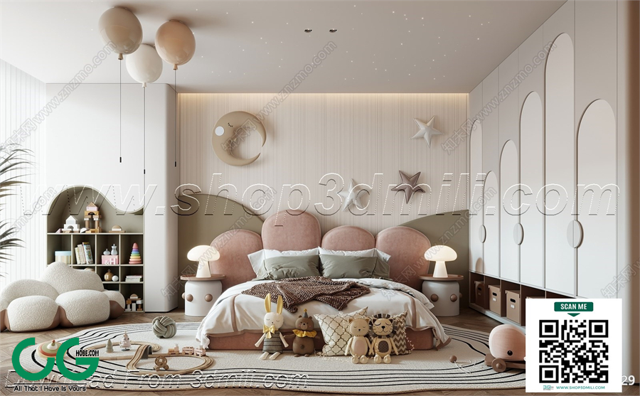 Modern Girl room kid room children room 68 3d model