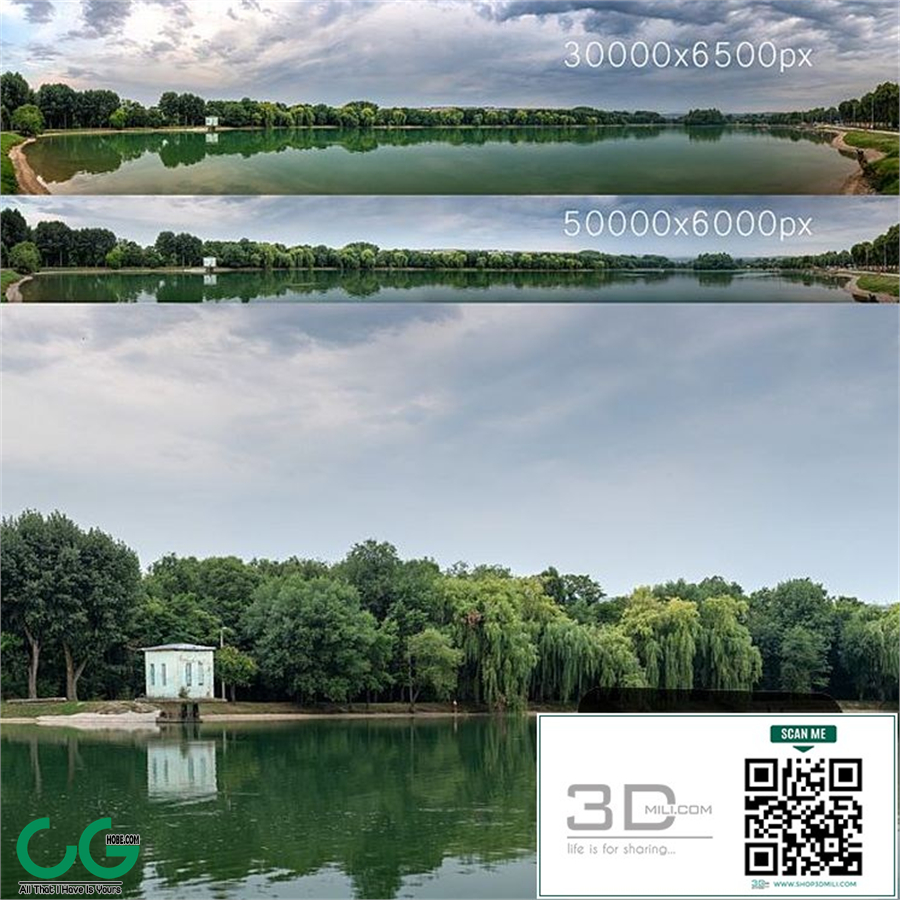 Panorama with a lake and trees v2. 30-50k