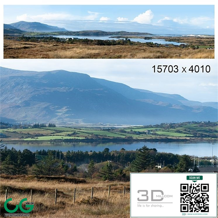 Autumn panorama. Northern Ireland. View of the mountains and the bay.