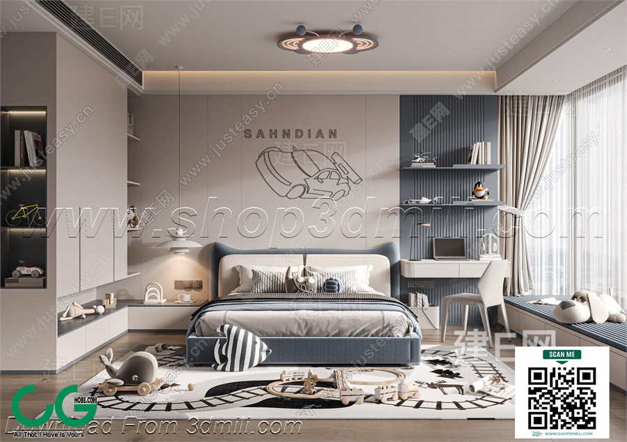Modern boy room kid room children room 07 3d model