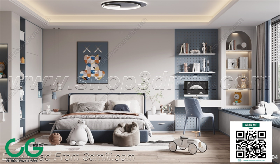 Modern boy room kid room children room 09 3d model