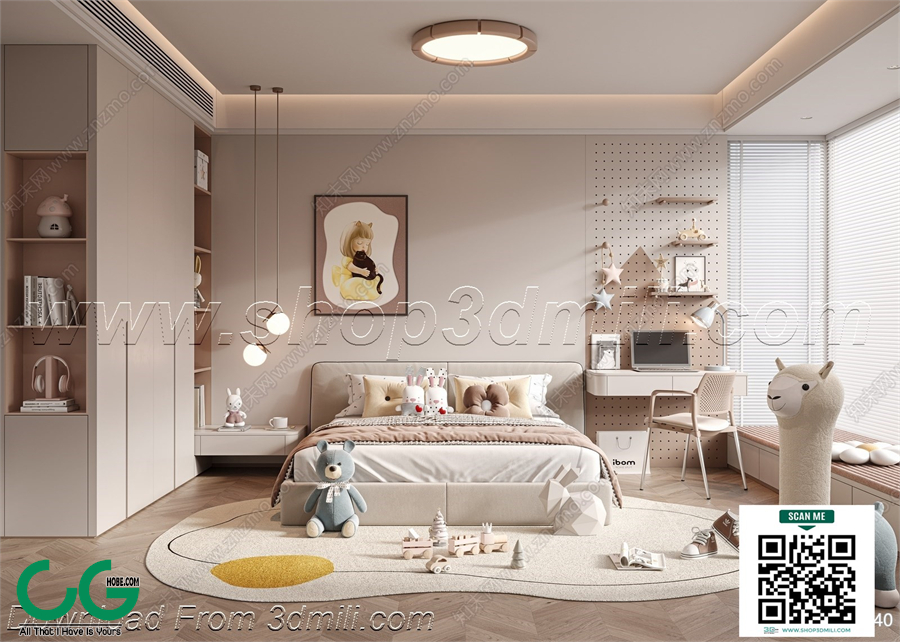 Modern Girl room kid room children room 16 3d model