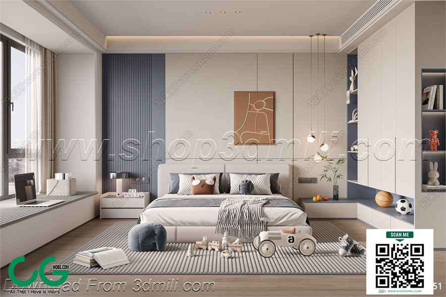 Modern boy room kid room children room 23 3d model