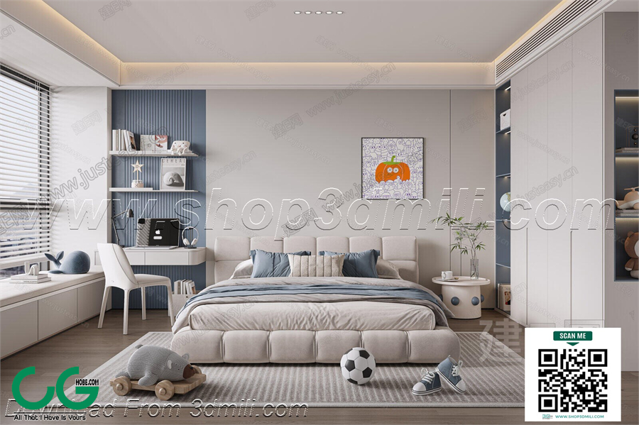 Modern boy room kid room children room 29 3d model