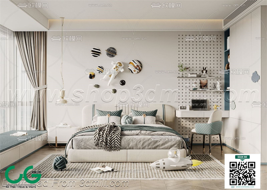 Modern boy room kid room children room 01 3d model