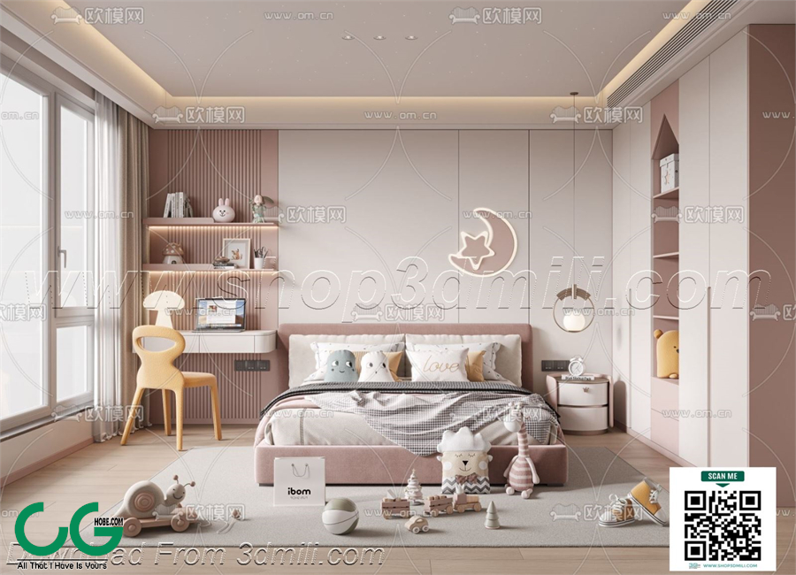 Modern Girl room kid room children room 03 3d model