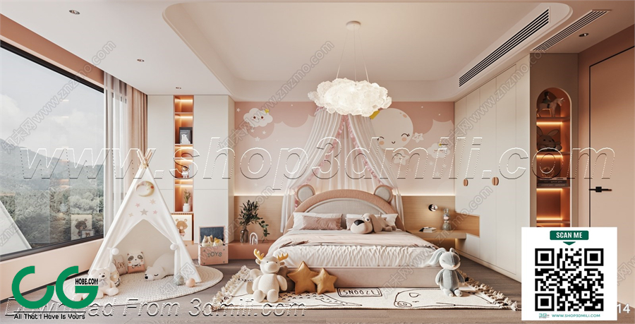 Modern Girl room kid room children room 29 3d model