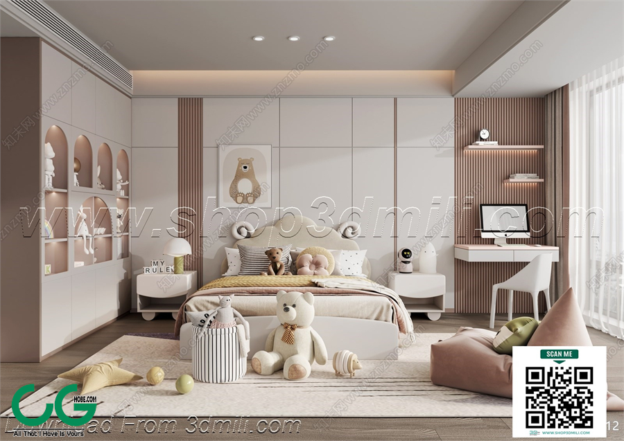 Modern Girl room kid room children room 39 3d model