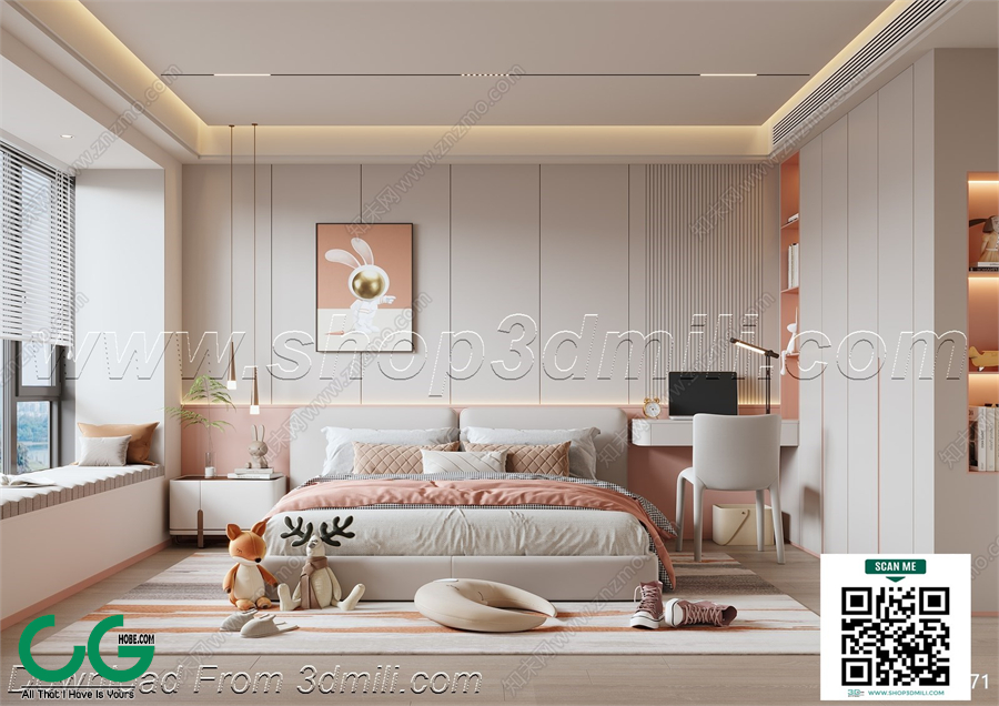 Modern Girl room kid room children room 35 3d model