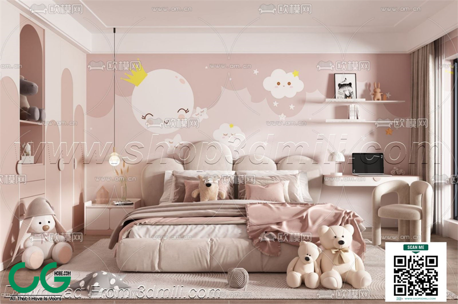 Modern Girl room kid room children room 32 3d model