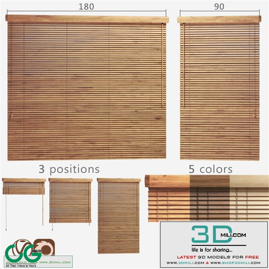 Wooden blinds 25mm, 2 options of width 90 and 180cm