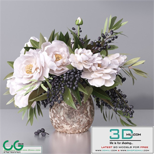 Flower Arrangement- peony grape leaf twig vase