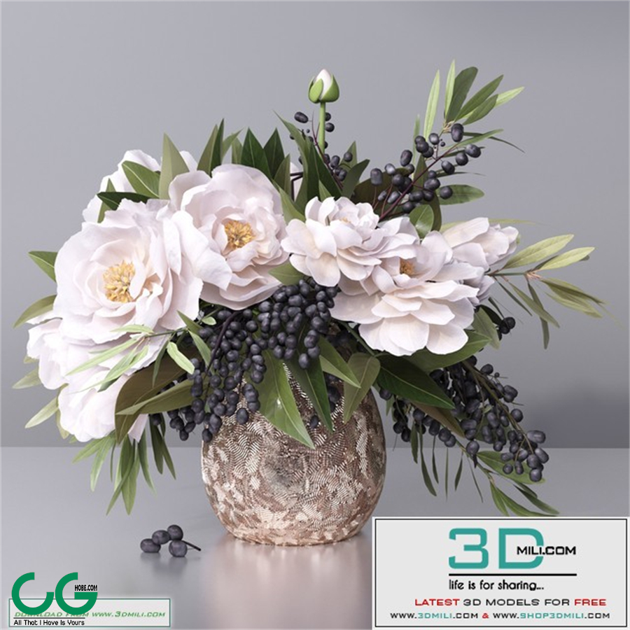 Flower Arrangement- peony grape leaf twig vase