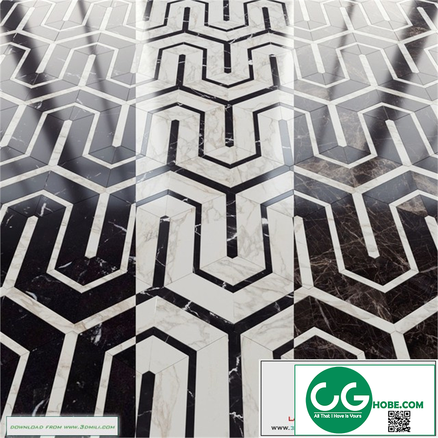 Marble tile hexagon and decor from New Ravenna mosaics