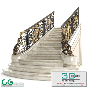 Classic marble staircase with wrought iron railing