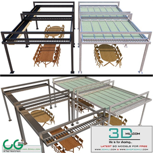 Metal pergola with sliding curtains