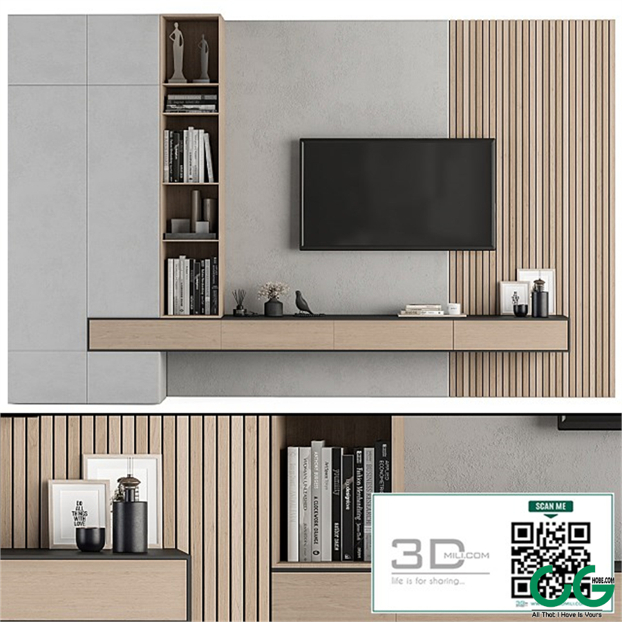 TV Wall Wood and Concrete - Set 26