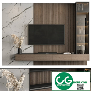 TV Wall Marble Wall and Wood - Set 41