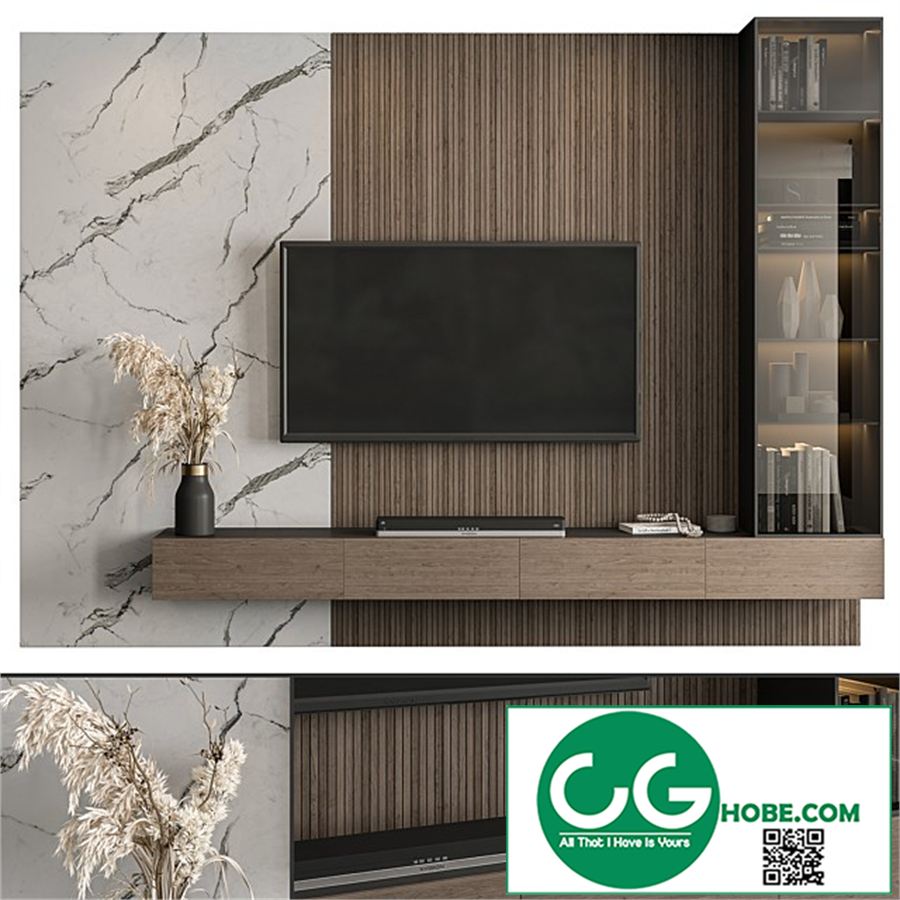 TV Wall Marble Wall and Wood - Set 41