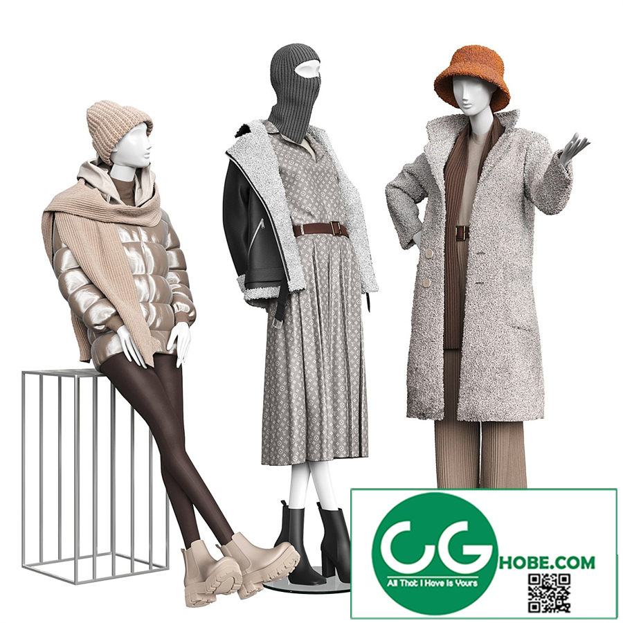 Set of outerwear on mannequins