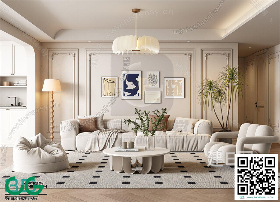 Living room Cream style 3dsmax File 04