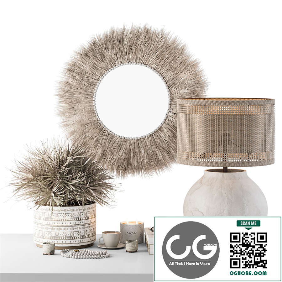Decorative Set moon Thatch with Dried Plant - Set 105