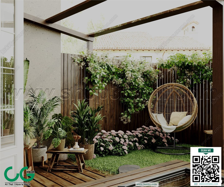 Outdoor chair balcony chair rattan leisure chair 38 3d model