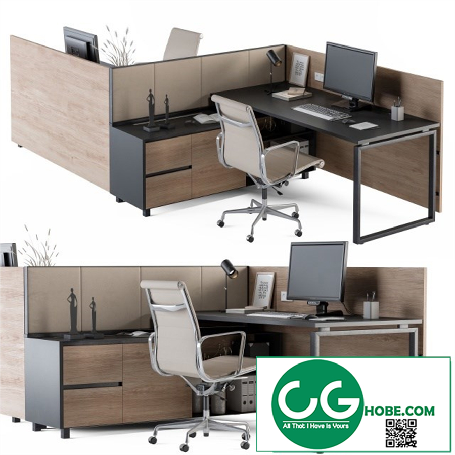 Office Desk Set Cream and Wood