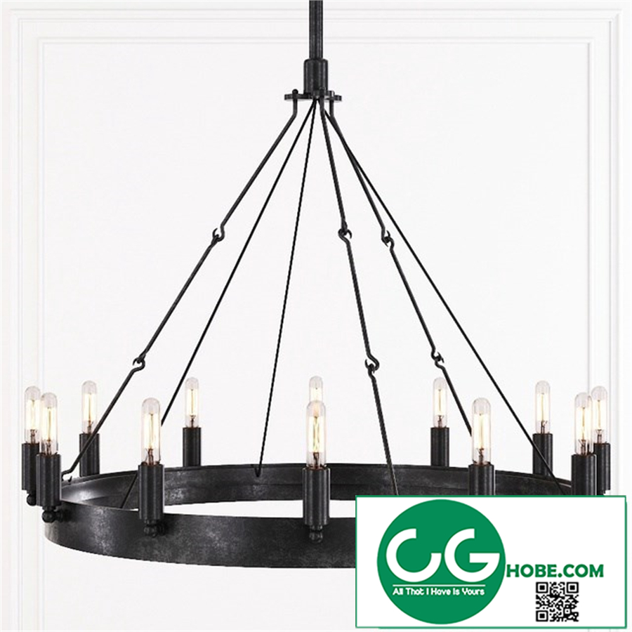Restoration Hardware CAMINO VINTAGE FILAMENT ROUND CHANDELIER 26 Black