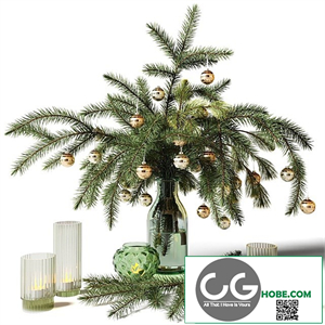 New Year's bouquet of fir branches in a glass vase